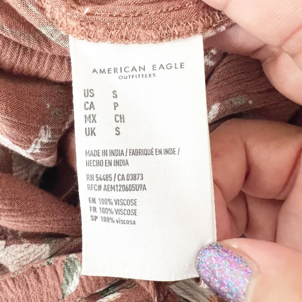 AMERICAN EAGLE Brown Floral Pencil High Rise Casual Paper Bag Waist Pants SMALL - Picture 4 of 10